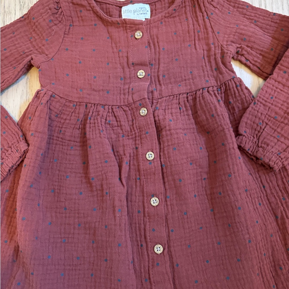 Little planet by Carter’s maroon polka dot dress, size 24 months - Picture 5 of 6